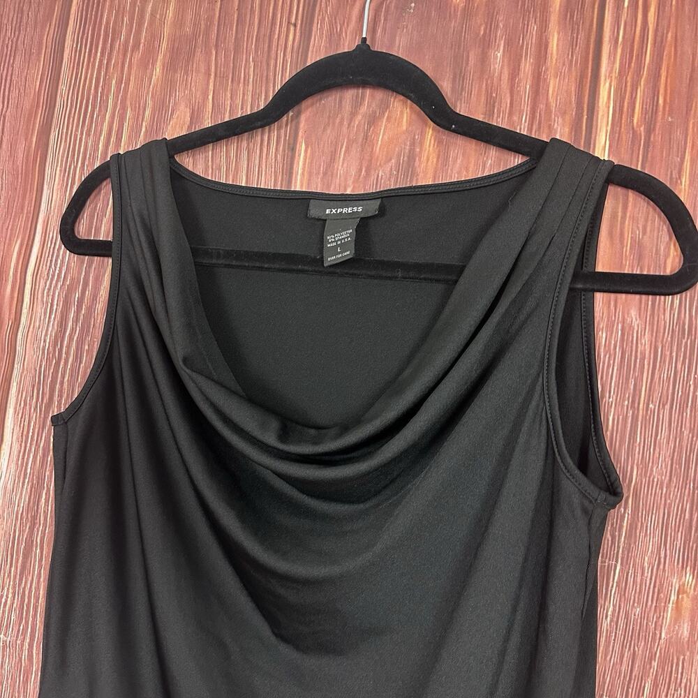 Express Cowl Neck Tank Top Black Y2K Vintage Size Large L Made in USA - Picture 2 of 5